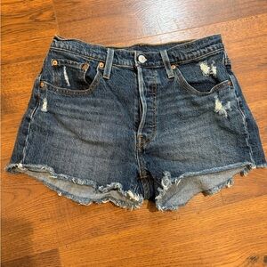 Levi's Dark Blue Distressed Jean Shorts